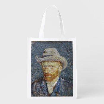 Van Gogh Self Portrait Grey Felt Hat Painting Art Grocery Bag by Then_Is_Now at Zazzle