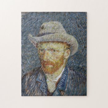 Van Gogh Self Portrait Grey Felt Hat Painting Art Jigsaw Puzzle by Then_Is_Now at Zazzle