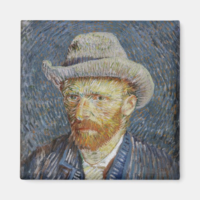 Van Gogh Self Portrait Grey Felt Hat Painting Art Magnet (Front)