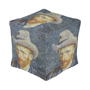 Van Gogh Self Portrait Grey Felt Hat Painting Art Pouf