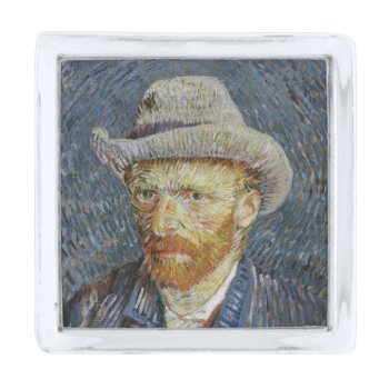 Van Gogh Self Portrait Grey Felt Hat Painting Art Silver Finish Lapel Pin by Then_Is_Now at Zazzle