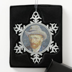 Van Gogh Self Portrait Grey Felt Hat Painting Art Snowflake Pewter Christmas Ornament