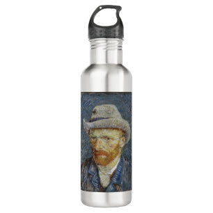 Van Gogh Self Portrait Grey Felt Hat Painting Art Stainless Steel Water Bottle