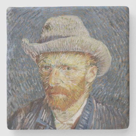 Van Gogh Self Portrait Grey Felt Hat Painting Art Stone Coaster
