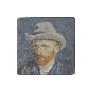 Van Gogh Self Portrait Grey Felt Hat Painting Art Stone Magnet by Then_Is_Now at Zazzle