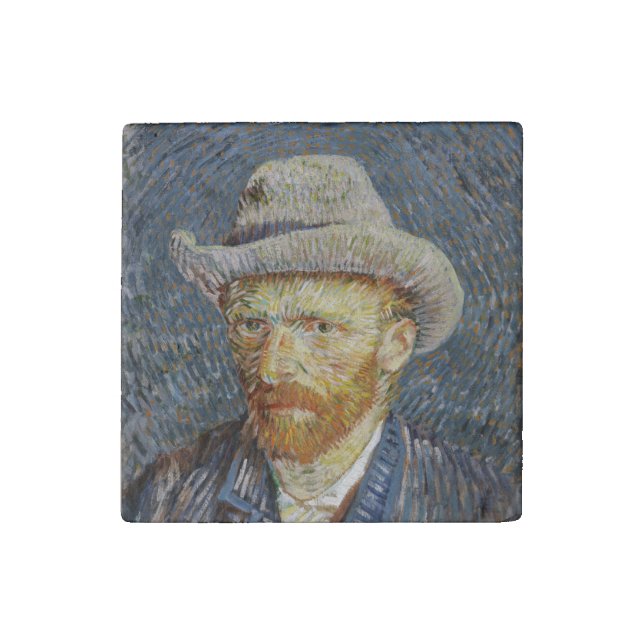 Van Gogh Self Portrait Grey Felt Hat Painting Art Stone Magnet (Front)