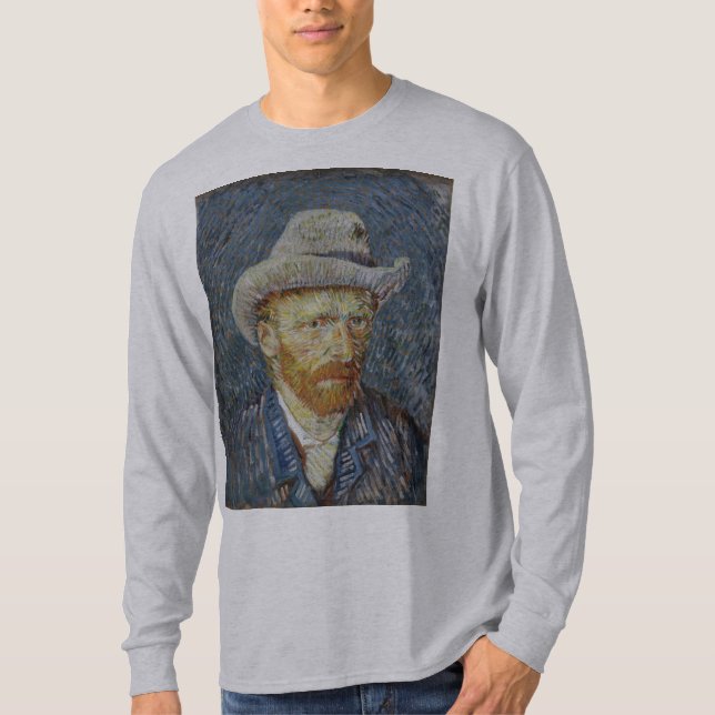 Van Gogh Self Portrait Grey Felt Hat Painting Art T-Shirt (Front)