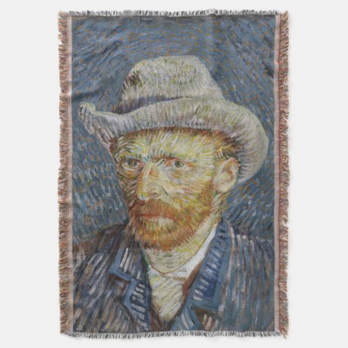 Van Gogh Self Portrait Grey Felt Hat Painting Art Throw Blanket