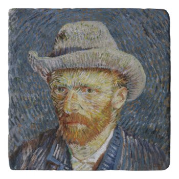 Van Gogh Self Portrait Grey Felt Hat Painting Art Trivet by Then_Is_Now at Zazzle