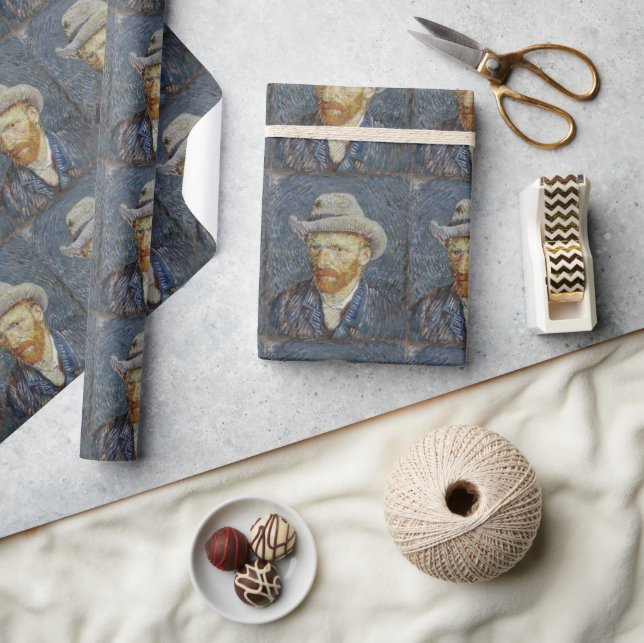 Van Gogh Self Portrait Grey Felt Hat Painting Art Wrapping Paper (Crafts)
