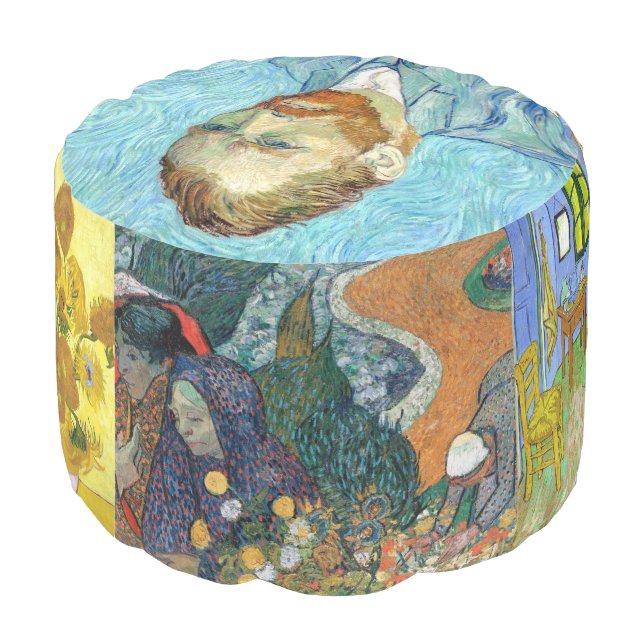 Van Gogh self portrait painting collage fine art Pouf (Angled Back)