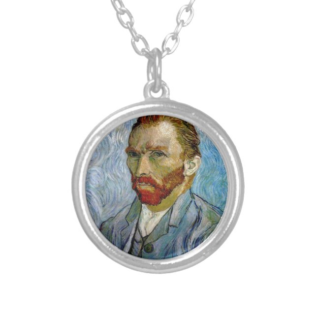 Van Gogh Self Portrait Silver Plated Necklace (Front)