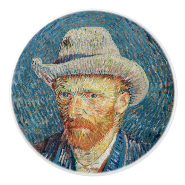 Van Gogh - Self Portrait with a Grey Felt Hat Ceramic Knob (Front)