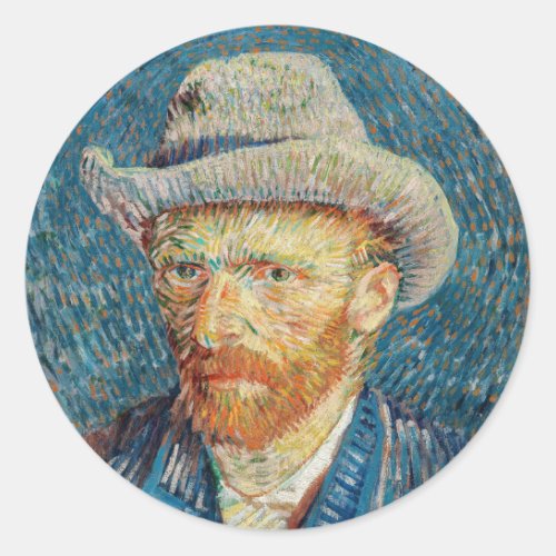 Van Gogh _ Self Portrait with a Grey Felt Hat Classic Round Sticker
