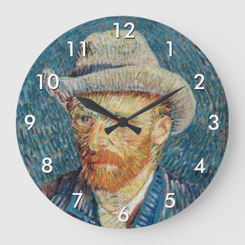 Van Gogh _ Self Portrait with a Grey Felt Hat Large Clock