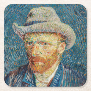 Van Gogh - Self Portrait with a Grey Felt Hat Square Paper Coaster