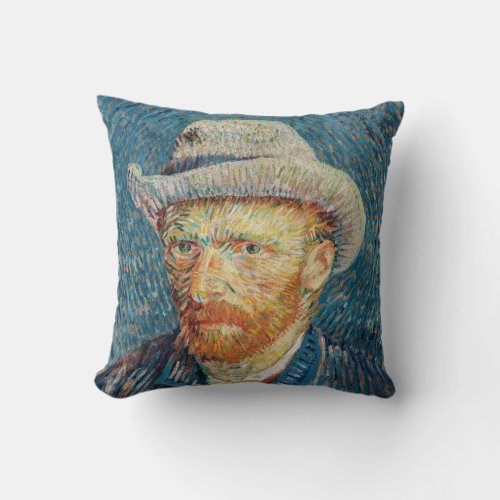 Van Gogh _ Self Portrait with a Grey Felt Hat Throw Pillow