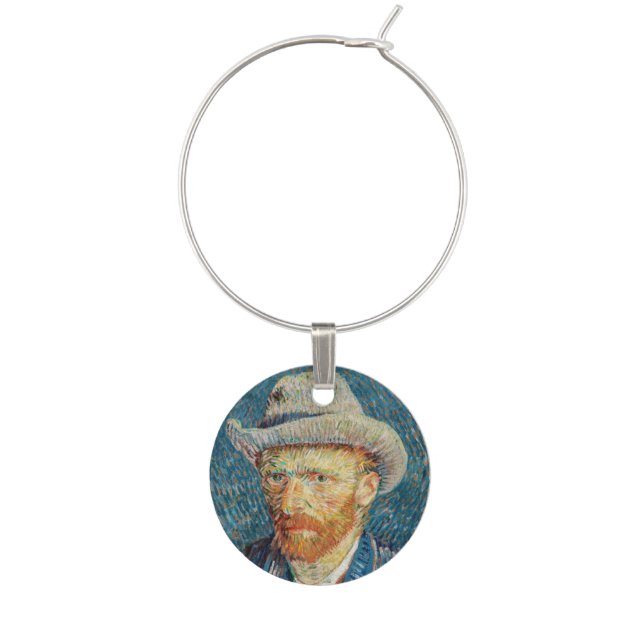 Van Gogh - Self Portrait with a Grey Felt Hat Wine Charm (Front)