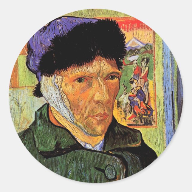 Van Gogh; Self Portrait with Bandaged Ear Classic Round Sticker (Front)