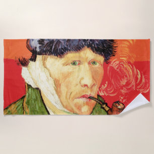 Van Gogh - Self Portrait with Bandaged Ear & Pipe Beach Towel