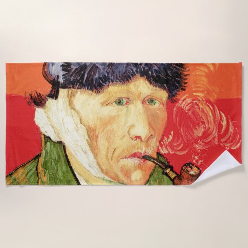 Van Gogh _ Self Portrait with Bandaged Ear  Pipe Beach Towel