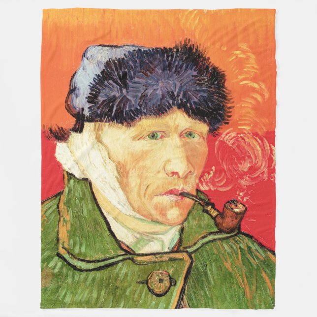 Van Gogh - Self Portrait with Bandaged Ear & Pipe Fleece Blanket (Front)