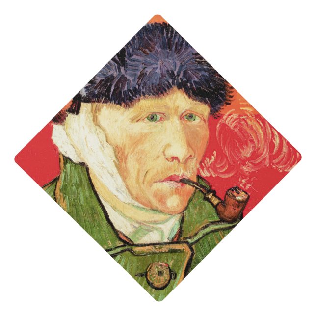 Van Gogh - Self Portrait with Bandaged Ear & Pipe Graduation Cap Topper (Front)