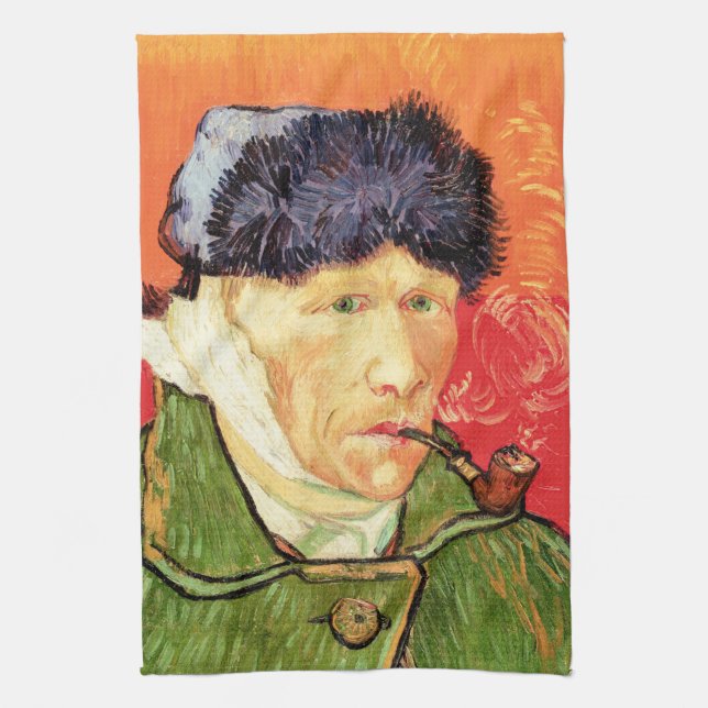 Van Gogh - Self Portrait with Bandaged Ear & Pipe Kitchen Towel (Vertical)