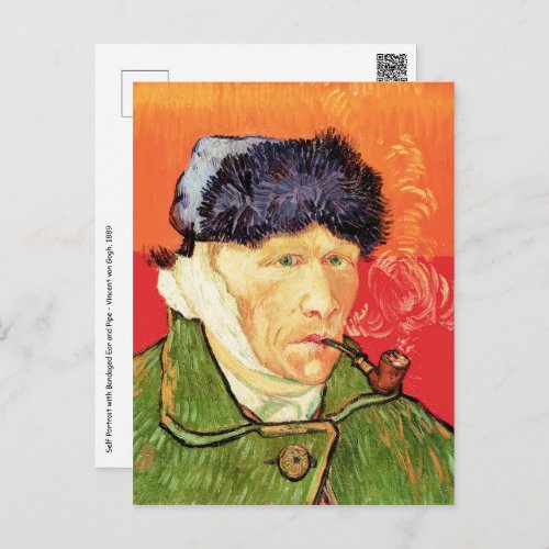 Van Gogh _ Self Portrait with Bandaged Ear  Pipe Postcard