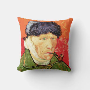 Van Gogh - Self Portrait with Bandaged Ear & Pipe Throw Pillow