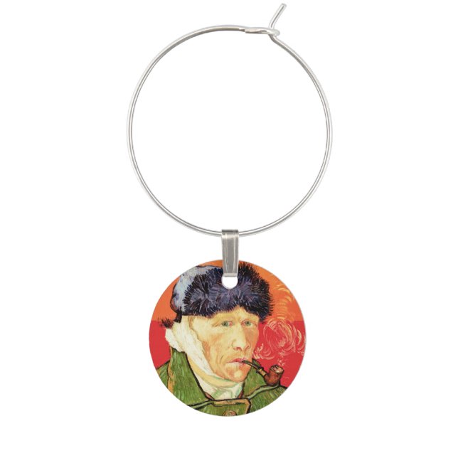 Van Gogh - Self Portrait with Bandaged Ear & Pipe Wine Charm (Front)