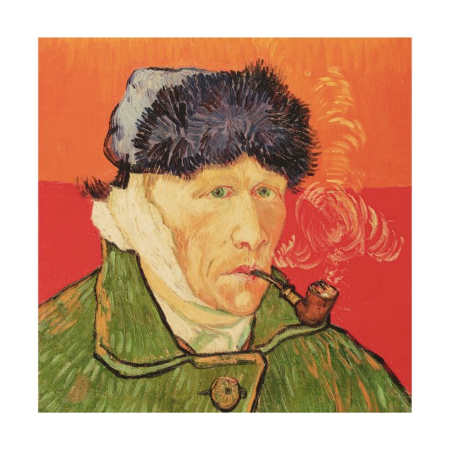 Van Gogh - Self Portrait with Bandaged Ear & Pipe Wood Wall Art (Front)
