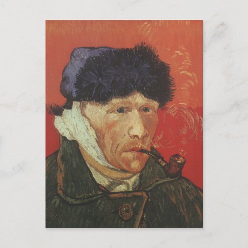 VAN GOGH _ self portrait with linked ear and pipe Postcard