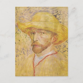 Van Gogh - Self Portrait With Straw Hat (1887) Postcard by wesleyowns at Zazzle