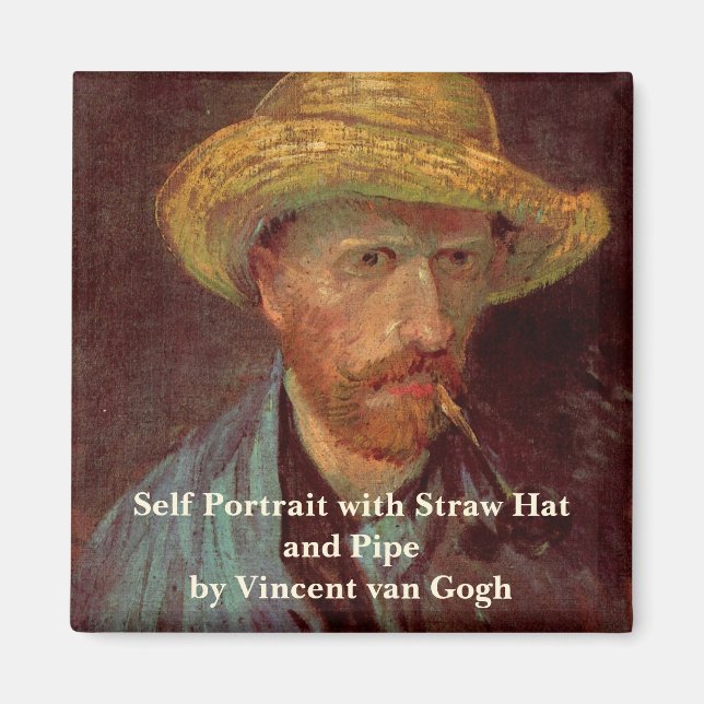 Van Gogh Self Portrait with Straw Hat and Pipe Magnet (Front)