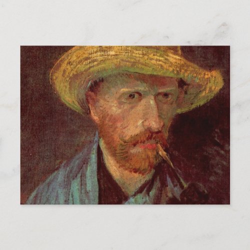 Van Gogh Self Portrait with Straw Hat and Pipe Postcard