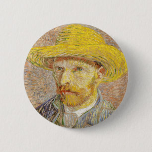 Van Gogh Self Portrait with Straw Hat Button
