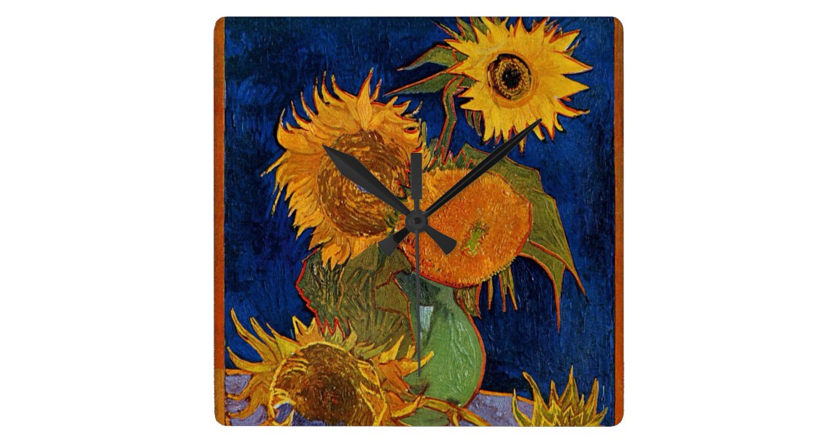 Van Gogh Six Sunflowers Floral Fine Art Hd Square Wall Clock