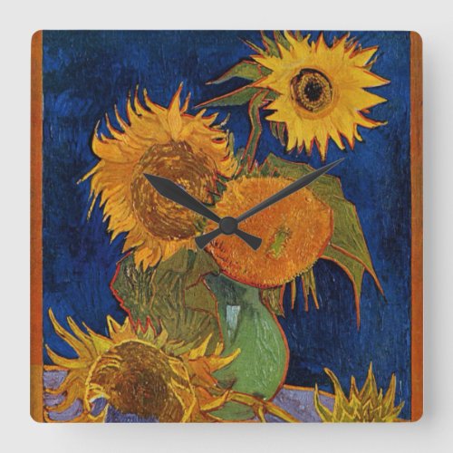Van Gogh Six Sunflowers Floral Fine Art HD Square Wall Clock