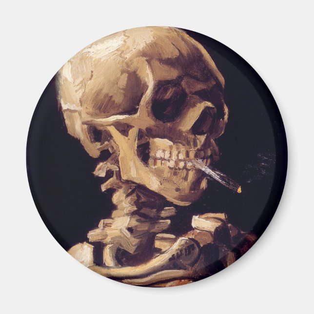 van gogh - skull with a burning cigarette magnet (Front)