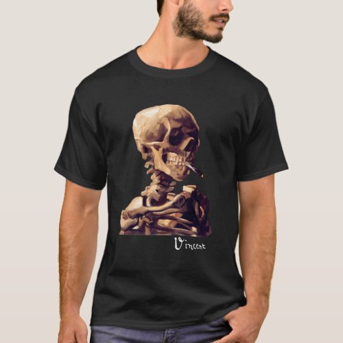 Van Gogh Skull With A Burning Cigarette Skeleton P T_Shirt