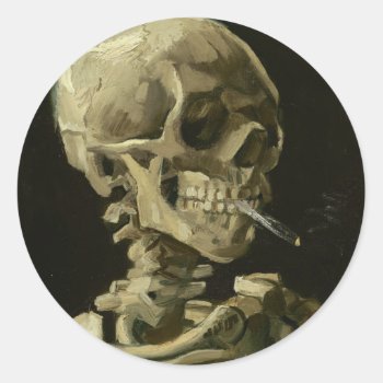 Van Gogh - Skull With Burning Cigarette Classic Round Sticker by masterpiece_museum at Zazzle