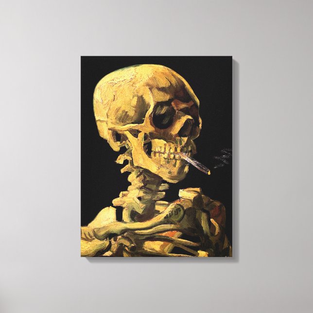 Van Gogh Skull With Burning Cigarette Large Canvas Print (Front)