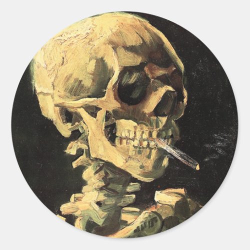 Van Gogh Skull with Burning Cigarette Magnet Classic Round Sticker
