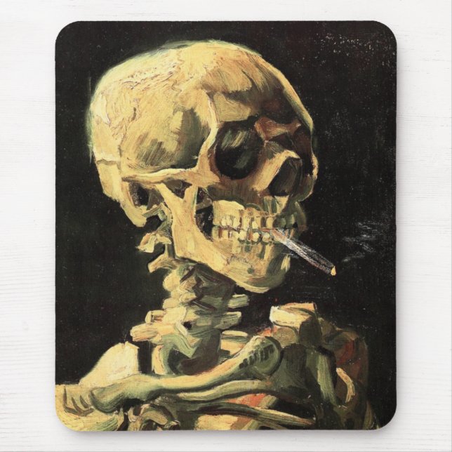Van Gogh Skull with Burning Cigarette Mouse Pad (Front)