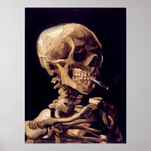 Van Gogh Skull with Burning Cigarette Poster