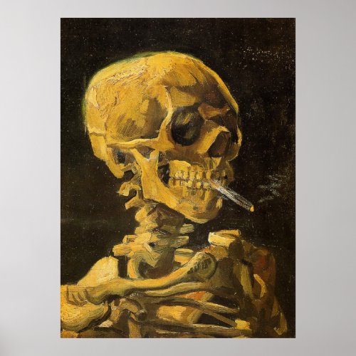 Van Gogh Skull with Burning Cigarette Poster