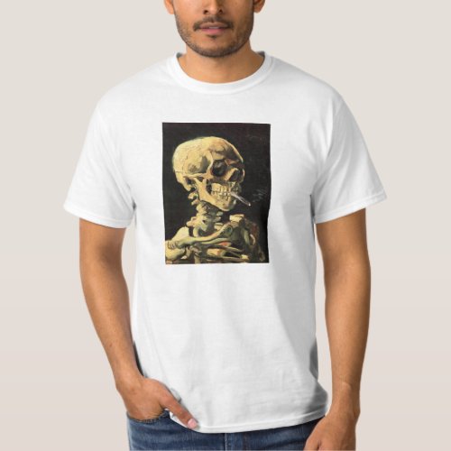 Van Gogh Skull with Burning Cigarette T_shirt