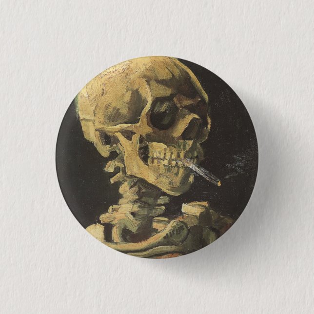 VAN GOGH - Skull with cigarette 1885 Button (Front)