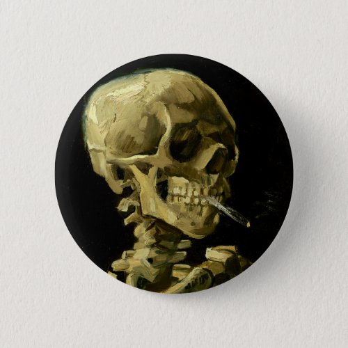 Van Gogh Smoking Skeleton Button